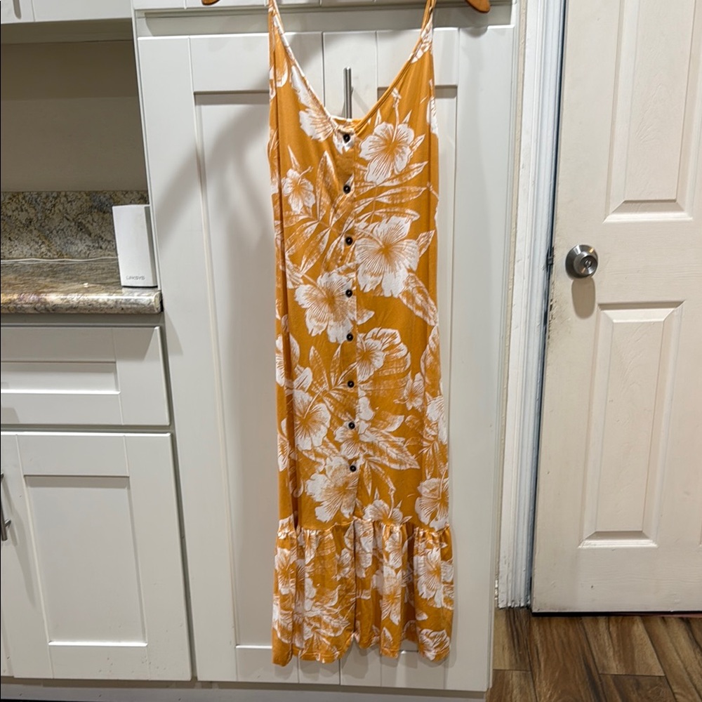 Roxy Floral Button-Down Maxi Dress in Orange and White